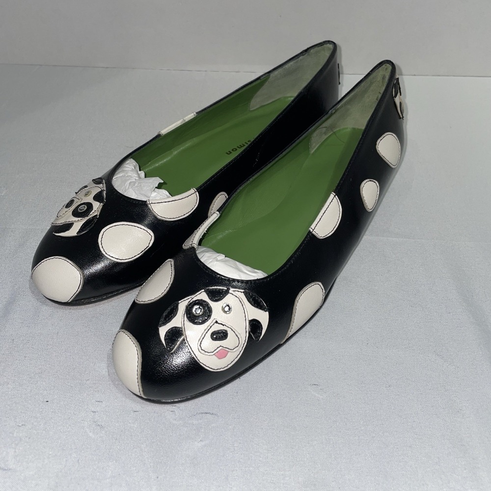 Vintage Michael Simon‎ Black and White Dog Appliqued Slip-on Shoes Womens 7.5